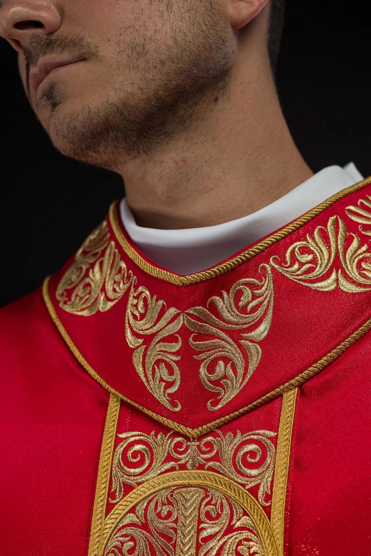 Red Chasuble Richly Embroidered and Decorated with Stones - Image 6