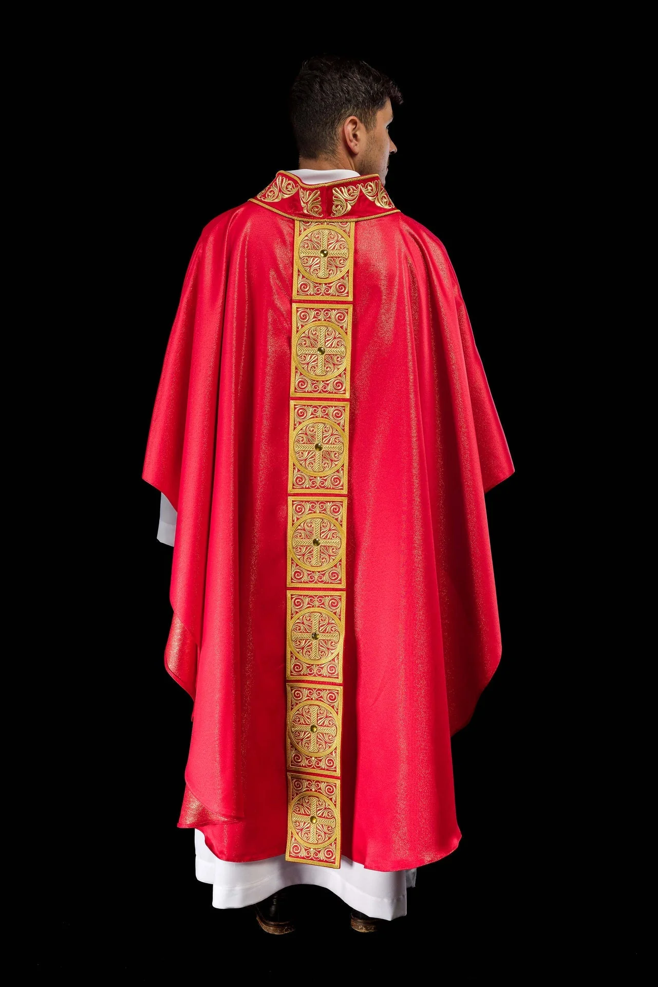 Red Chasuble Richly Embroidered and Decorated with Stones - Image 8