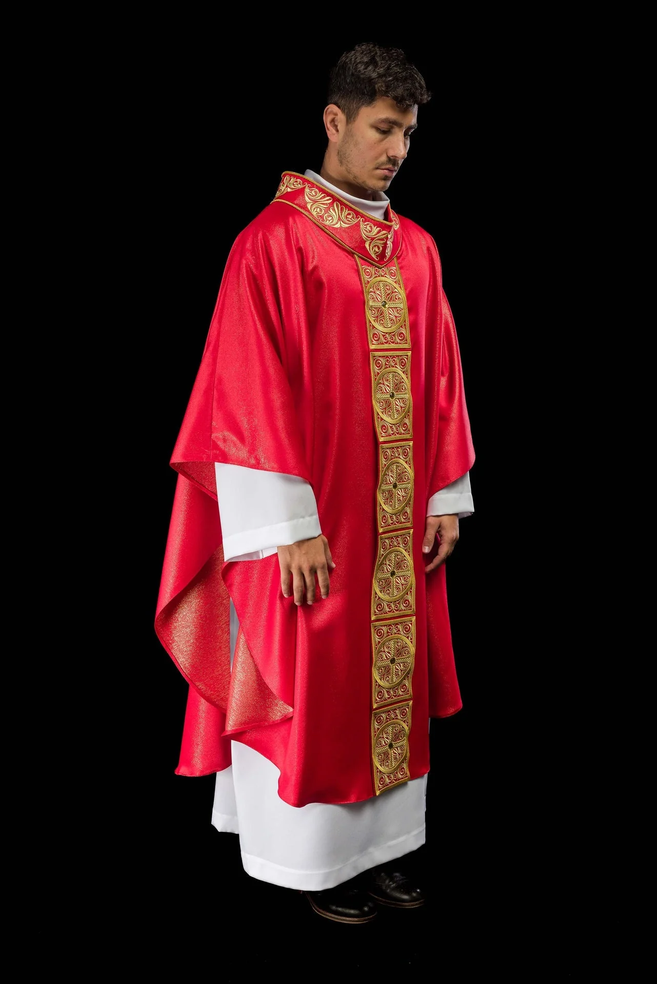 Red Chasuble Richly Embroidered and Decorated with Stones - Image 9
