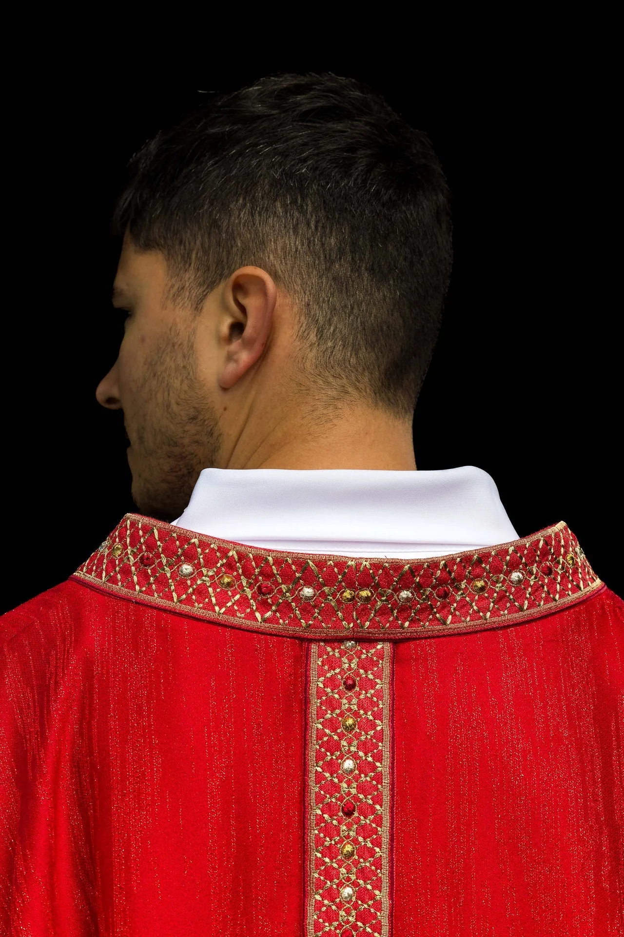 Red Chasuble with Embroidered Band and Collar - Image 7