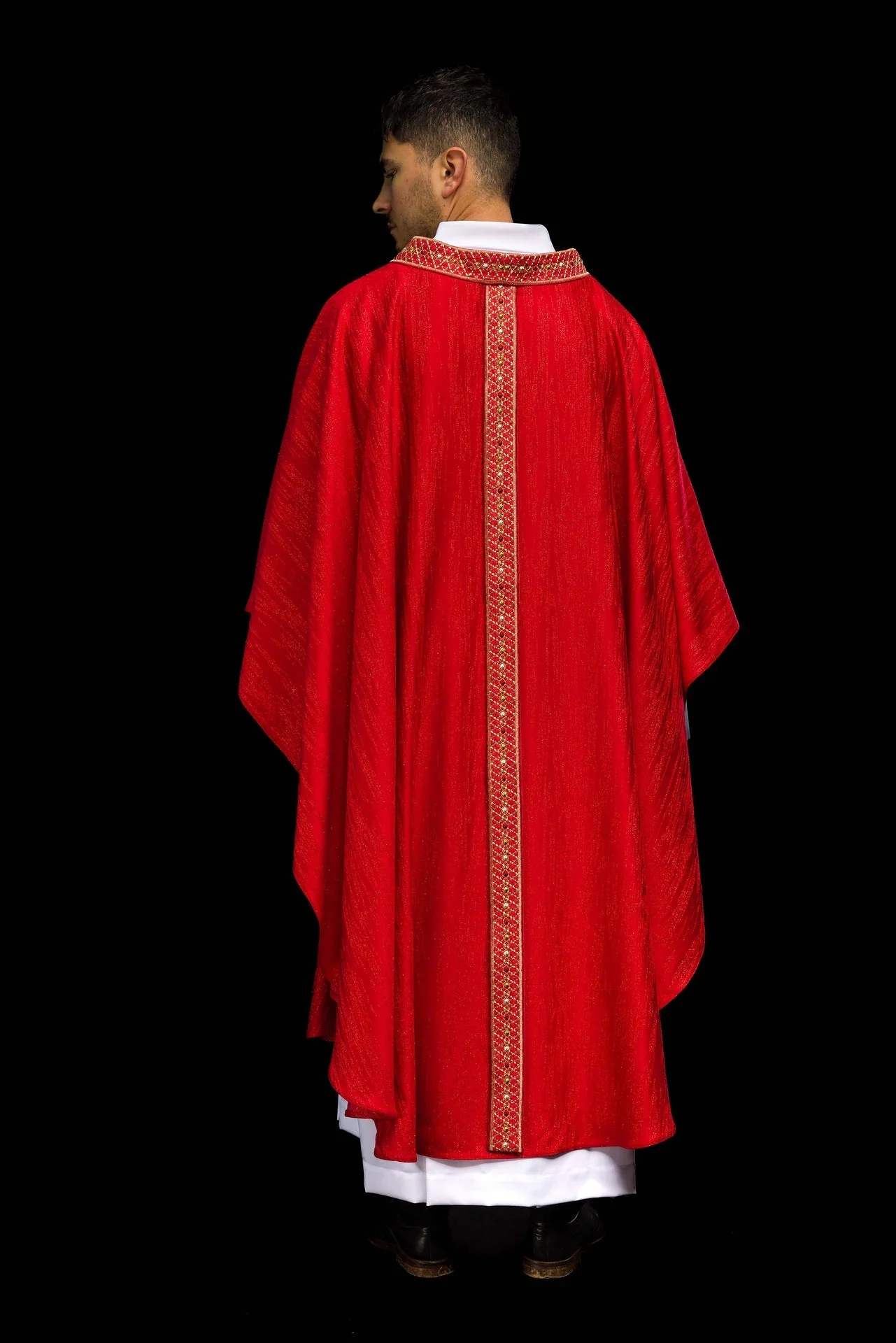 Red Chasuble with Embroidered Band and Collar - Image 8