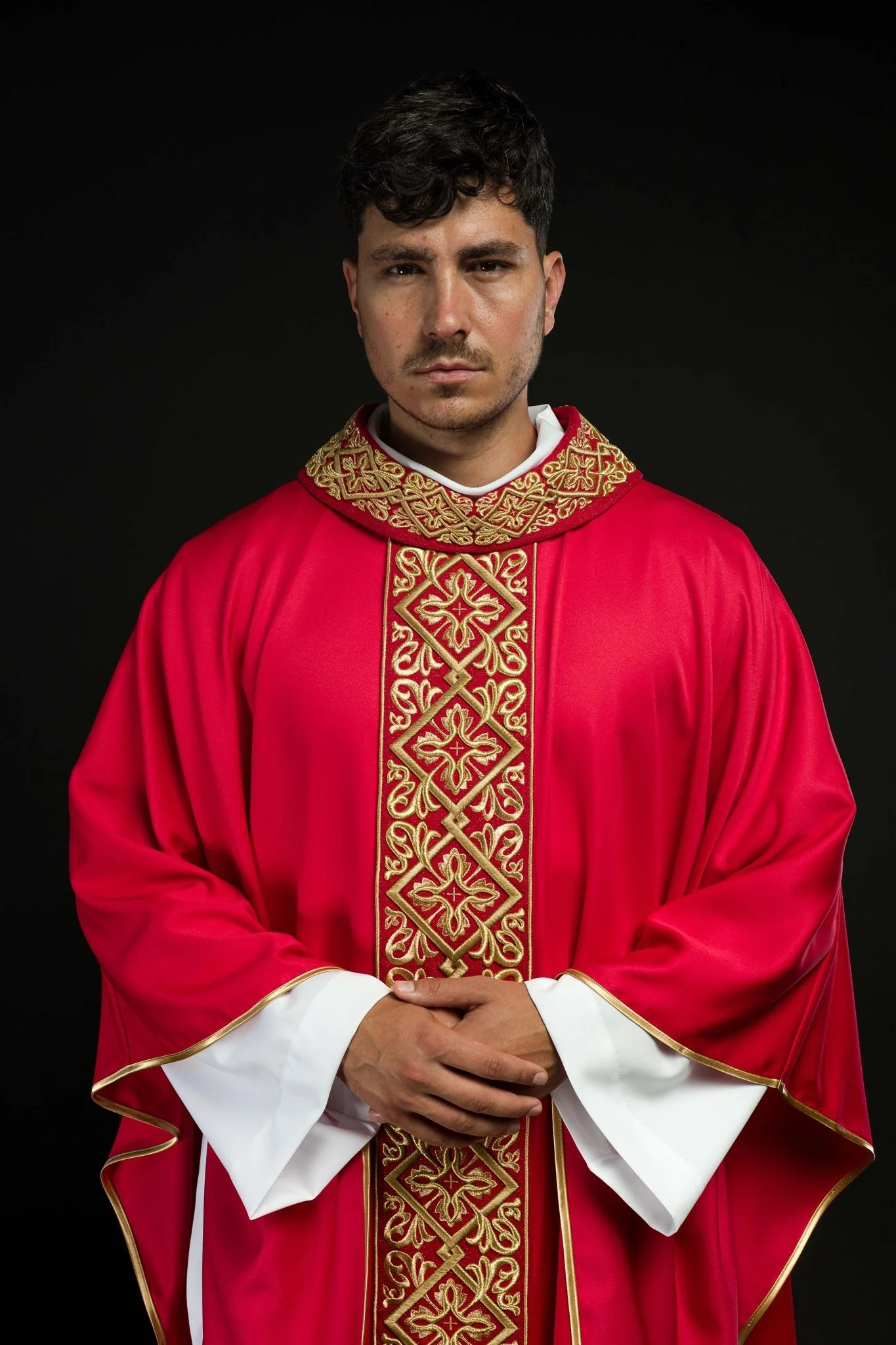 Red chasuble with embroidered collar