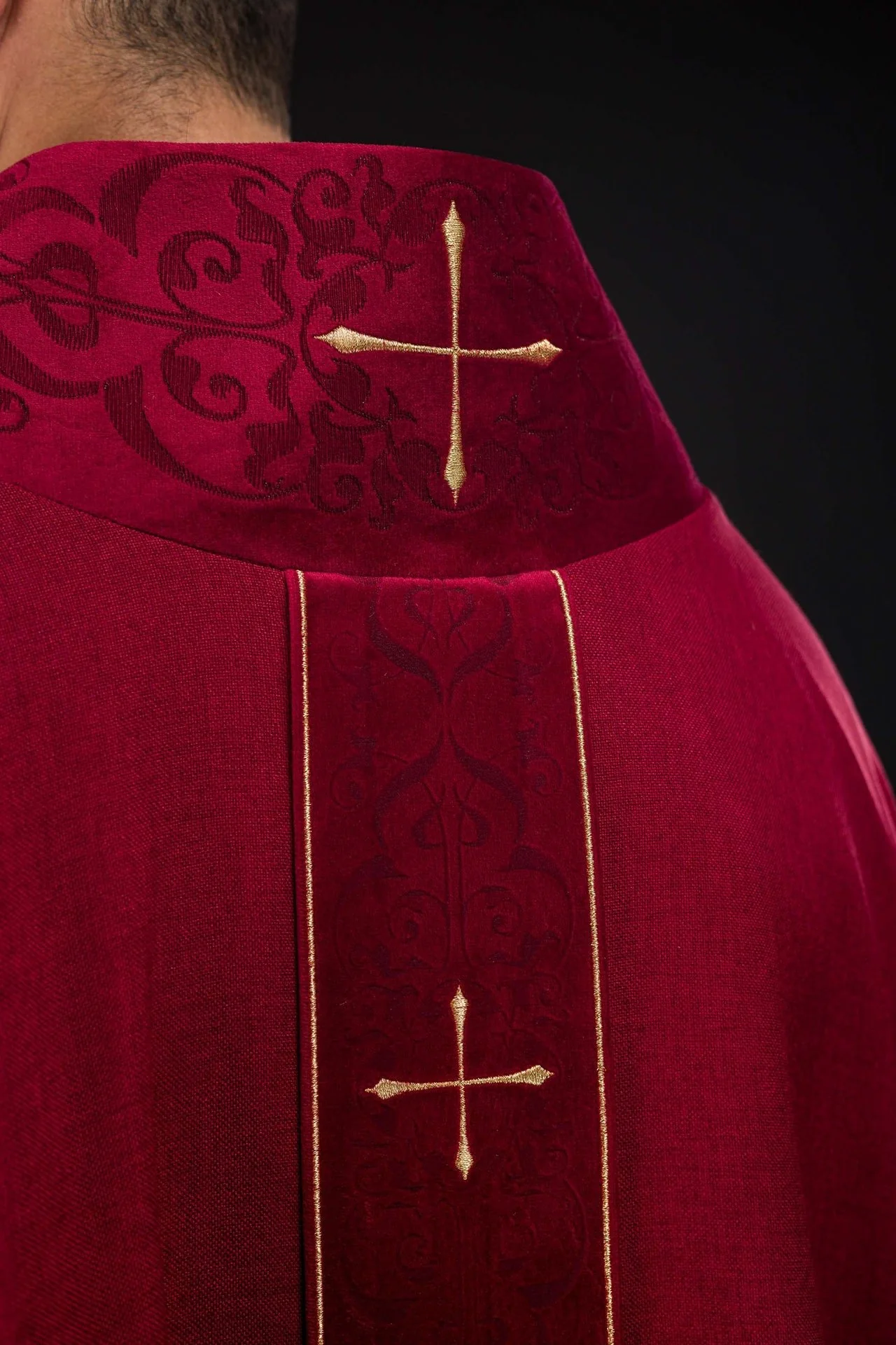 Red Chasuble with Embroidered Cross Band and Collar - Image 6