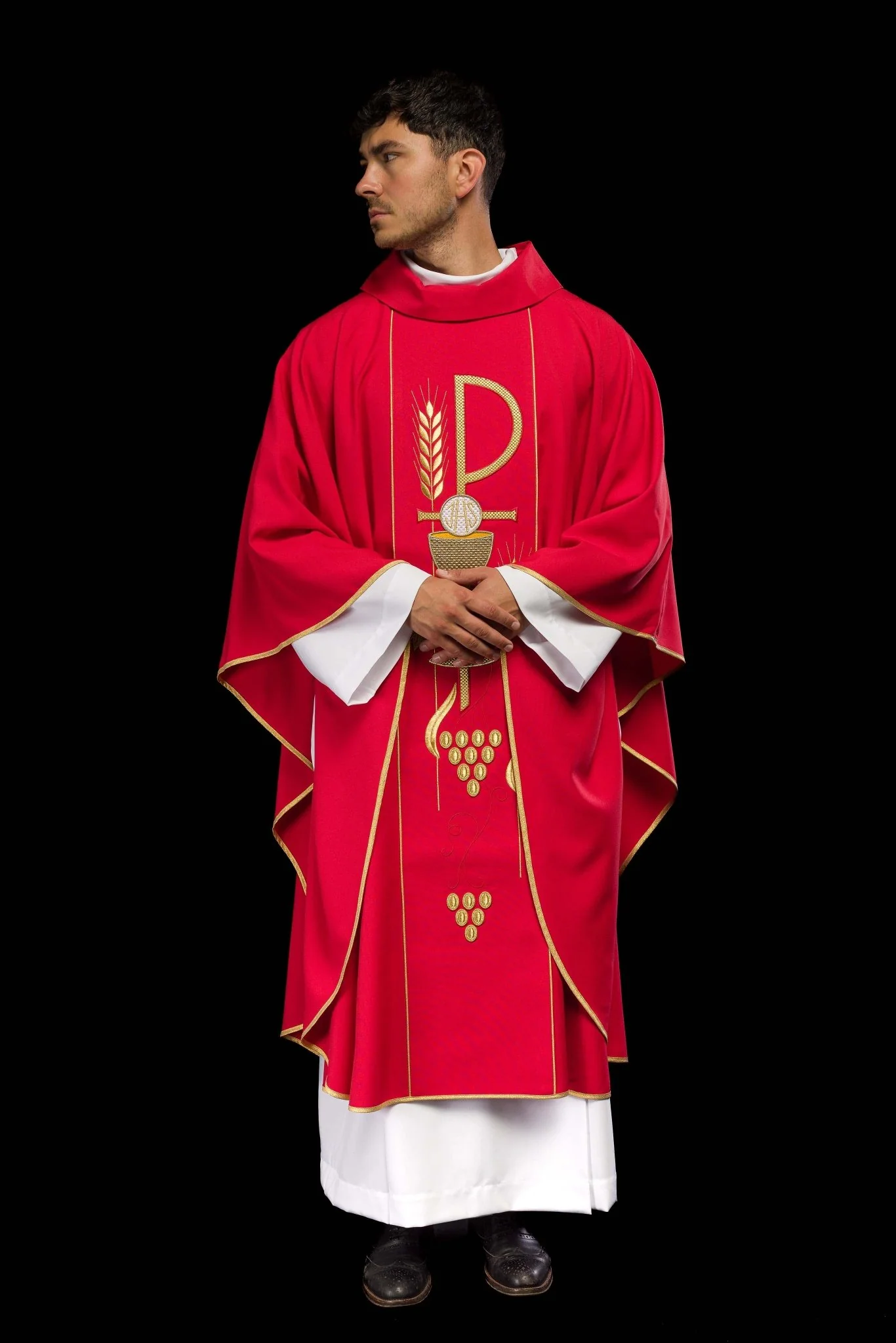 Red chasuble with embroidered PX and chalice symbol - Image 9
