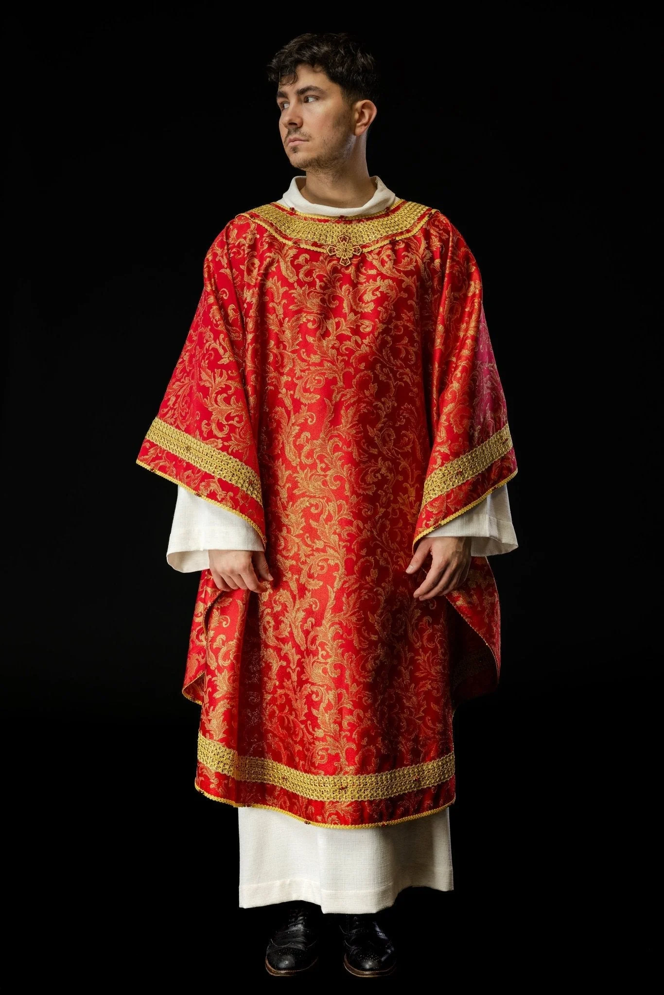 Red chasuble with natural stones Handmade 7010 - Image 2