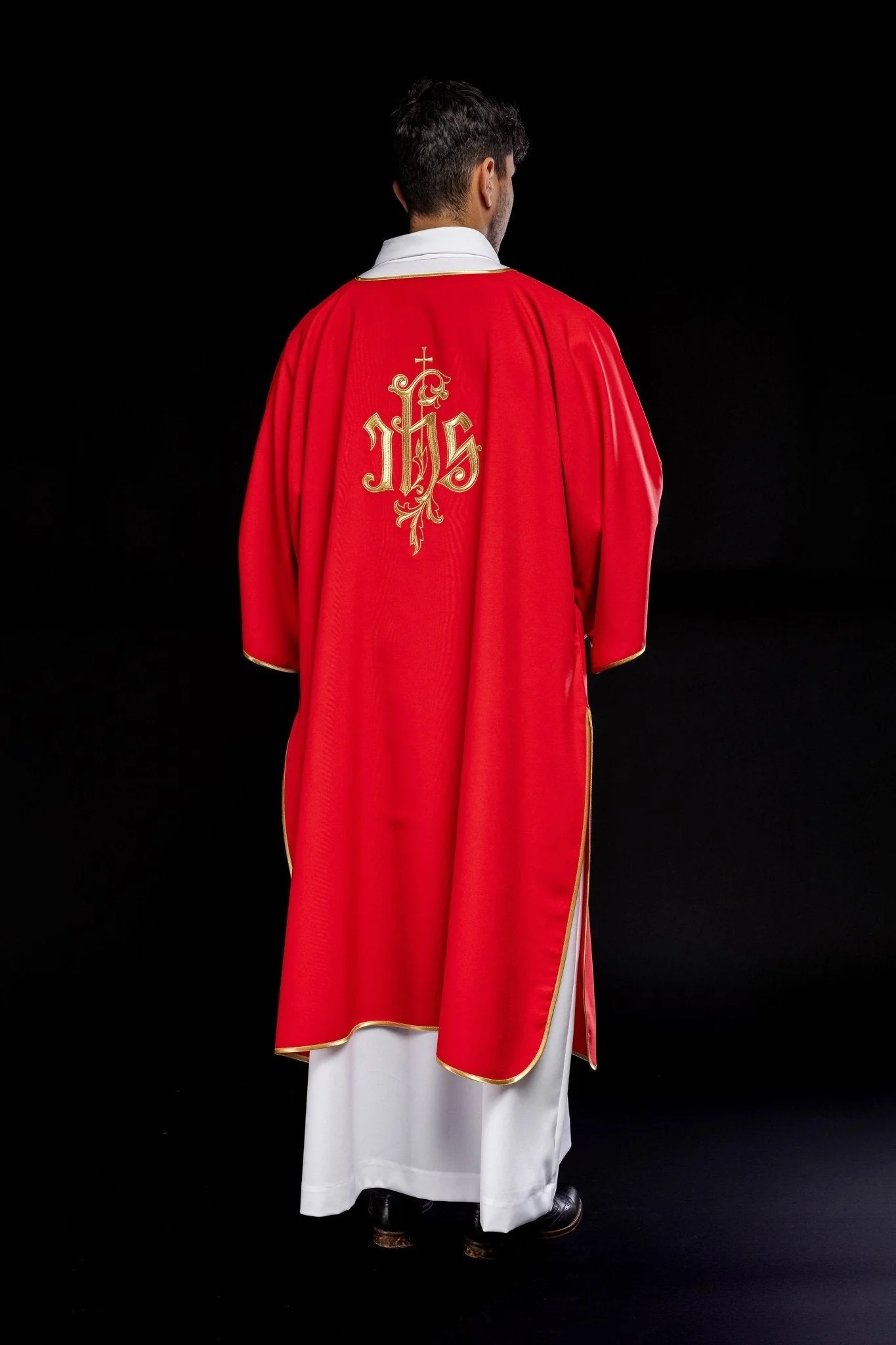 Red dalmatic chasuble with gold IHS - Image 6
