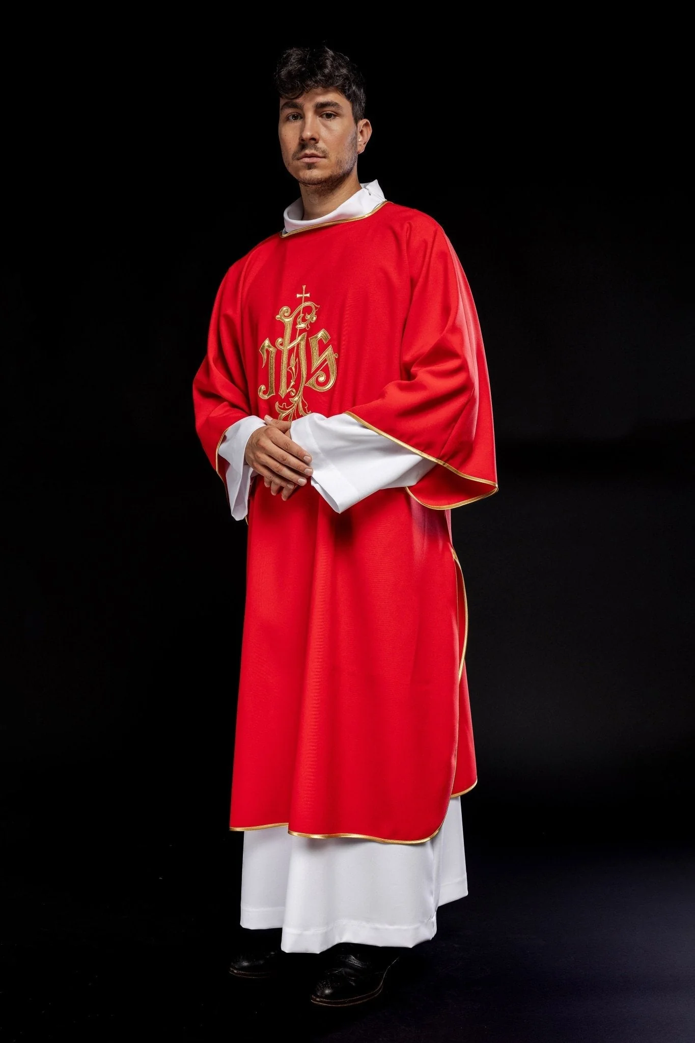Red dalmatic chasuble with gold IHS - Image 7