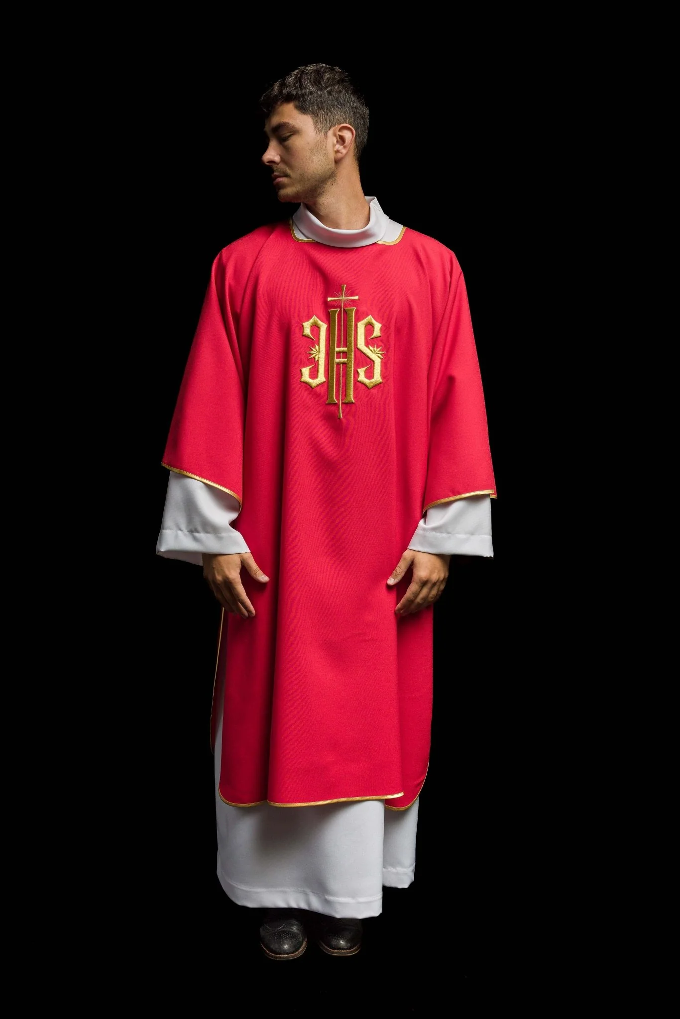Red Dalmatic with Embroidered Gold IHS - Image 8