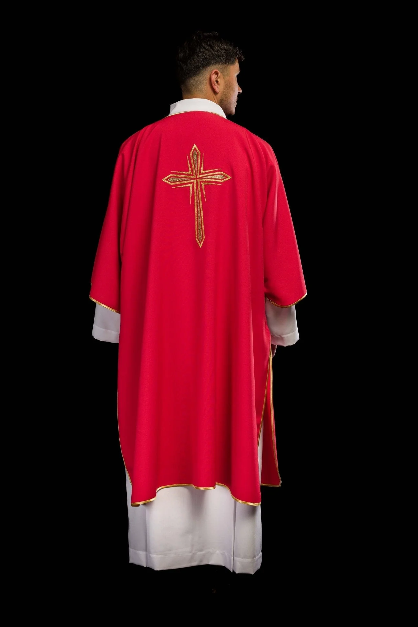 Red dalmatic with embroidered golden cross - Image 5
