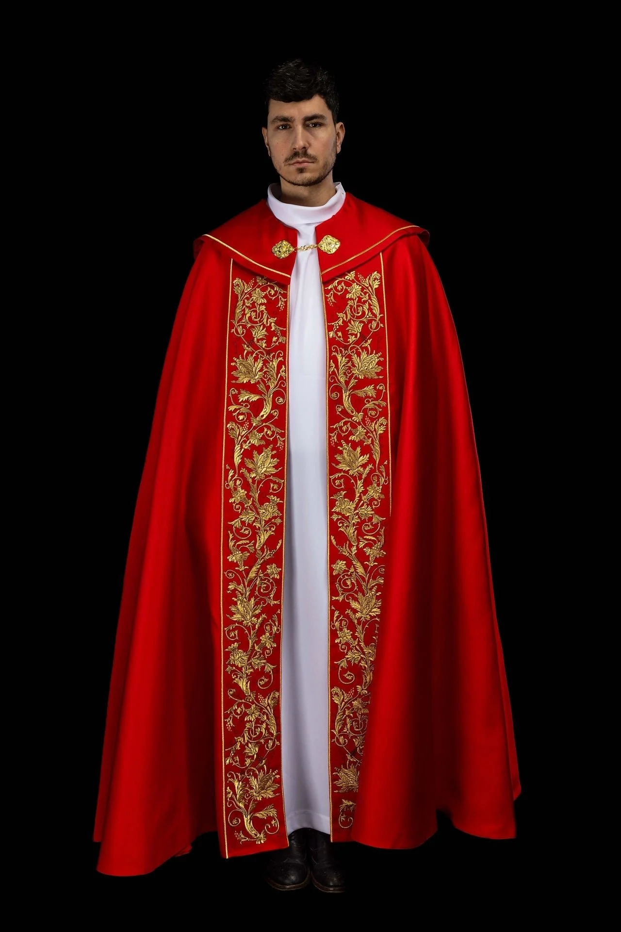 Red embroidered liturgical cope with a chalice motif - Image 9