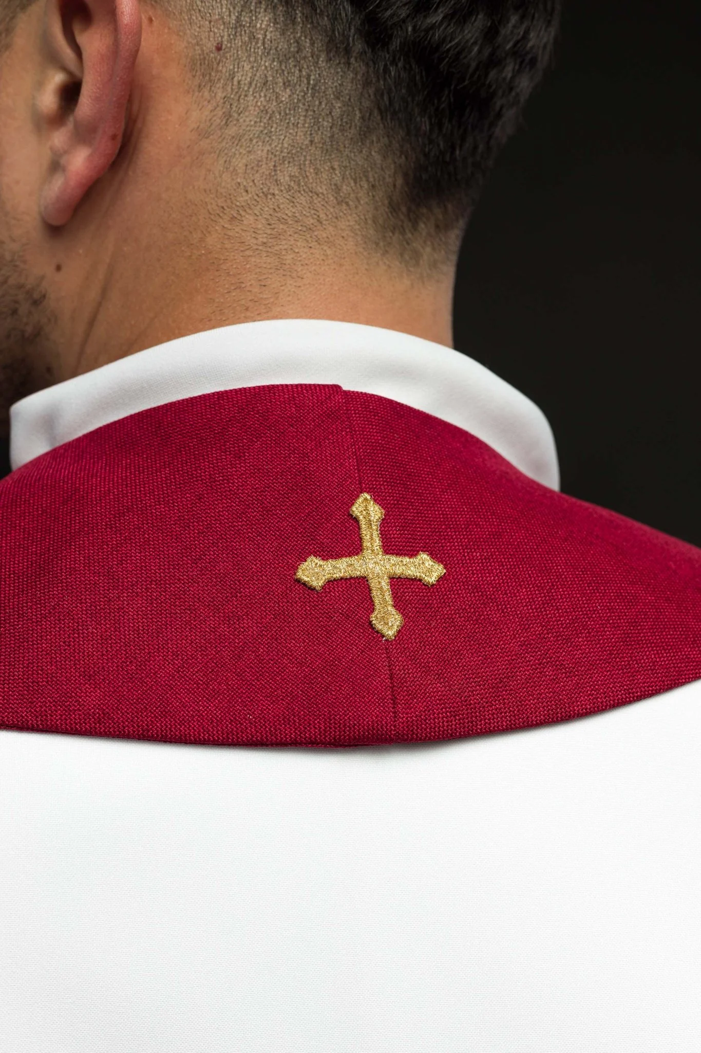 Red embroidered stole with IHS motif - Image 3