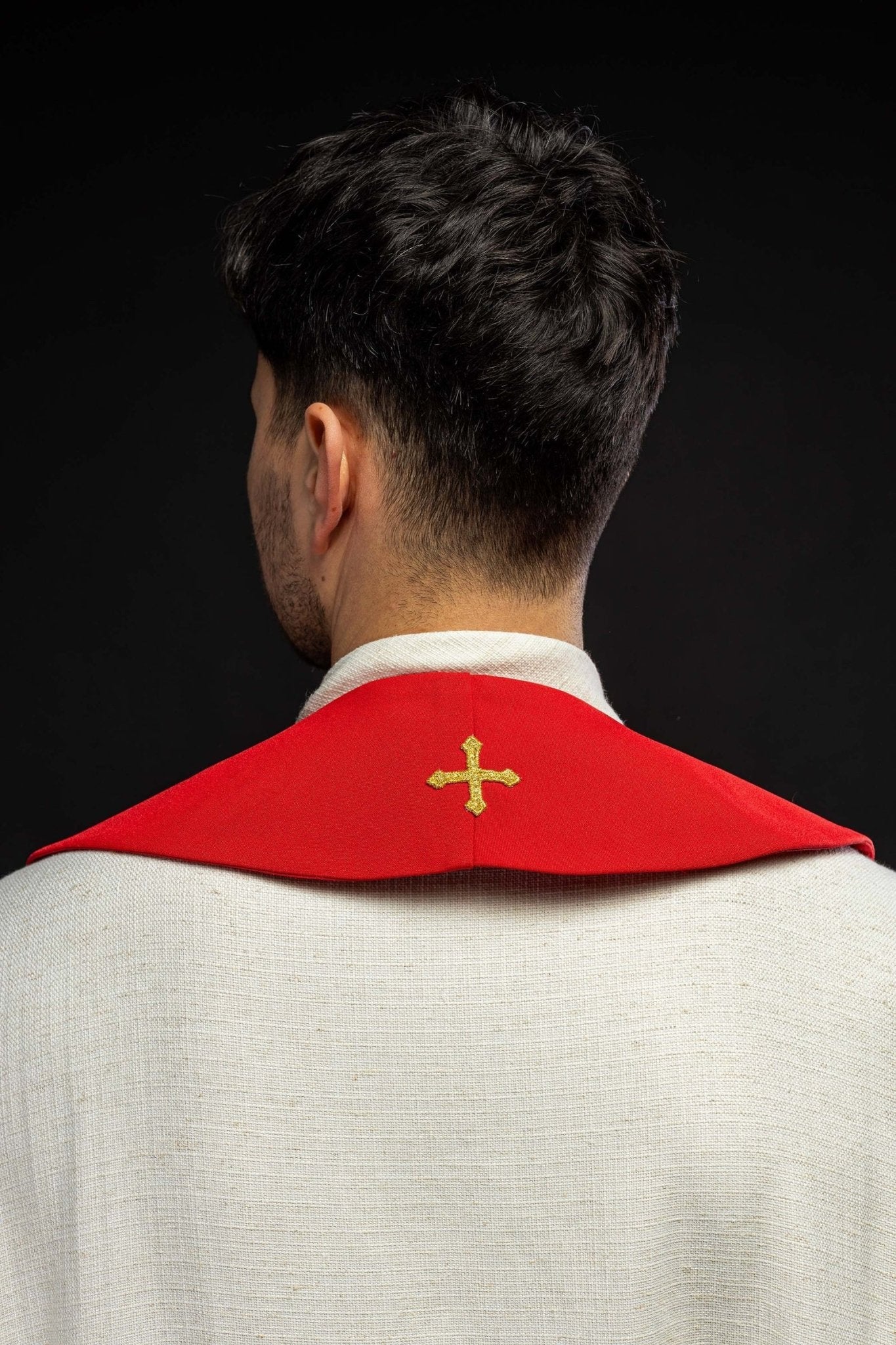 Red priestly stole embroidered with a Cross - Image 4