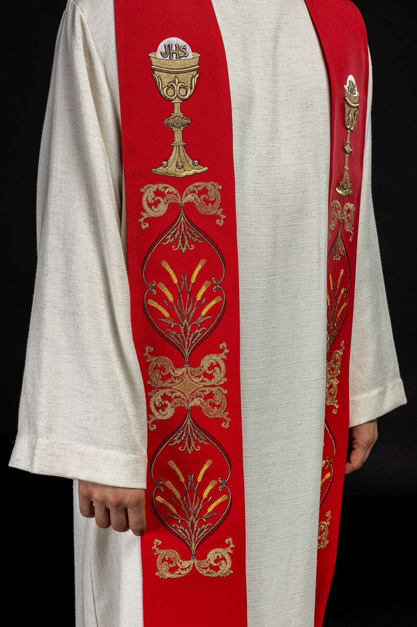 Red priestly stole with chalice IHS - Image 2