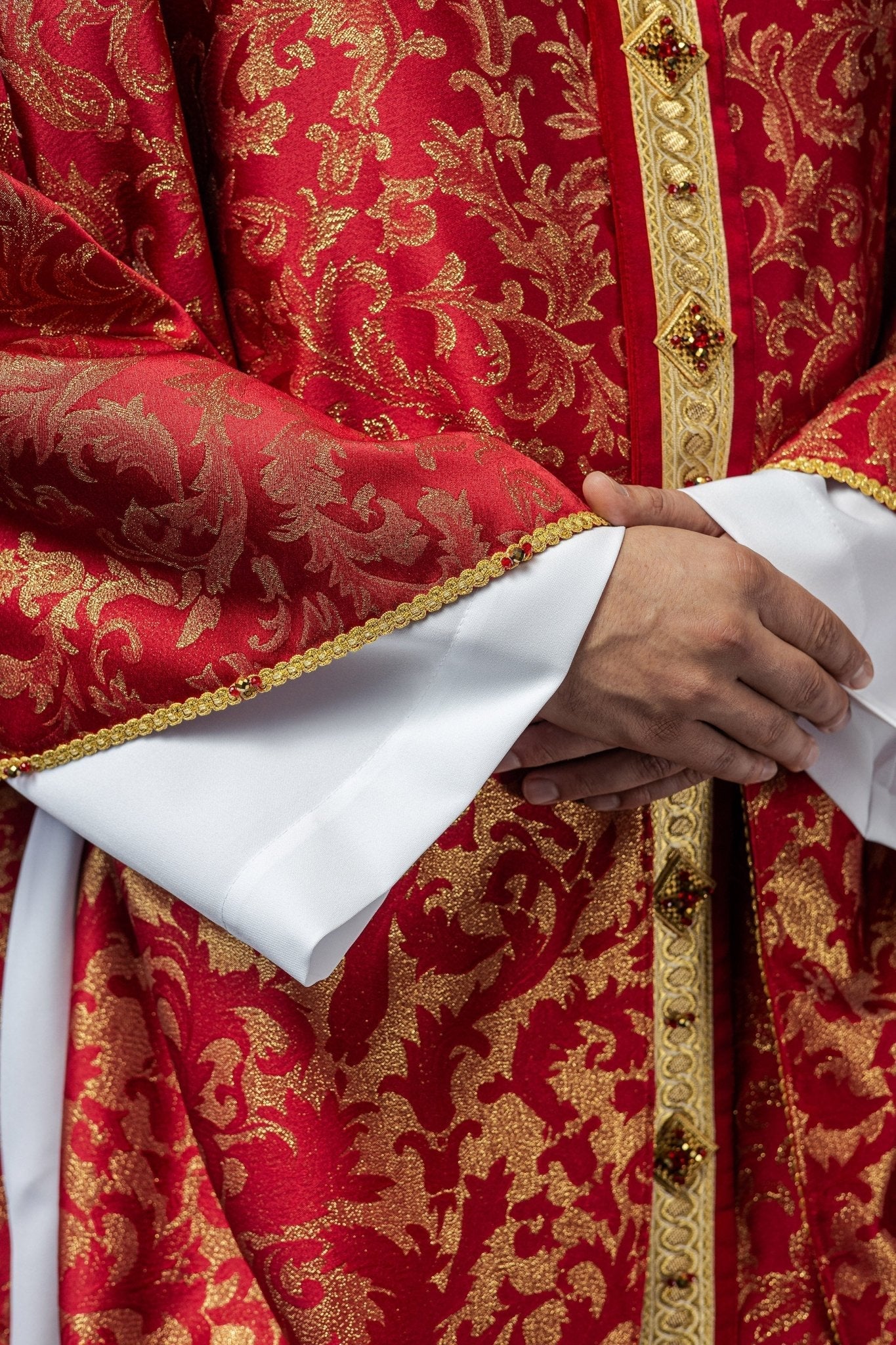 Red priests chasuble with natural stones Handmade 7003 - Image 5