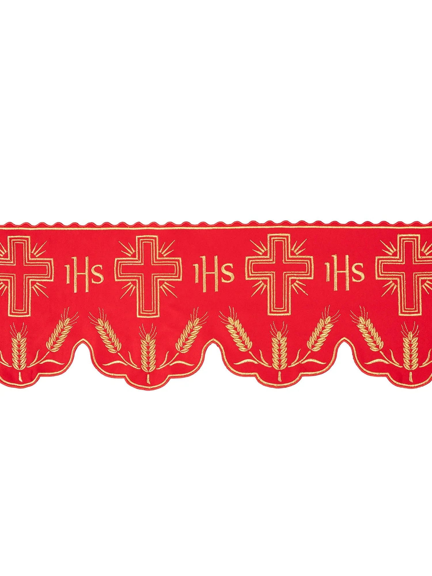 Red superfrontal with IHS and cross embroidery