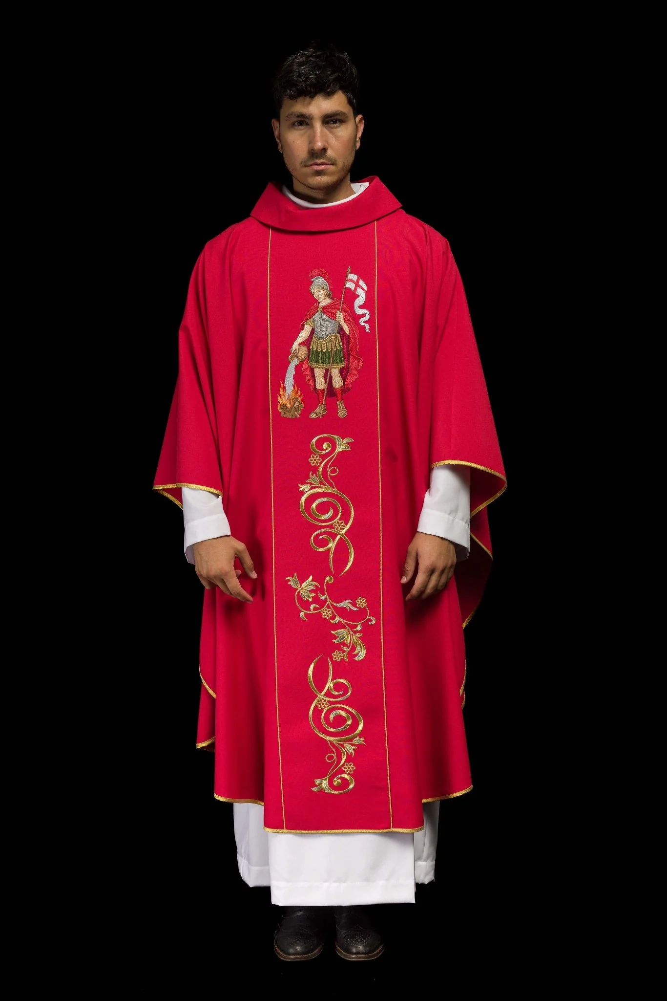 Richly embroidered chasuble with the image of Saint Florian