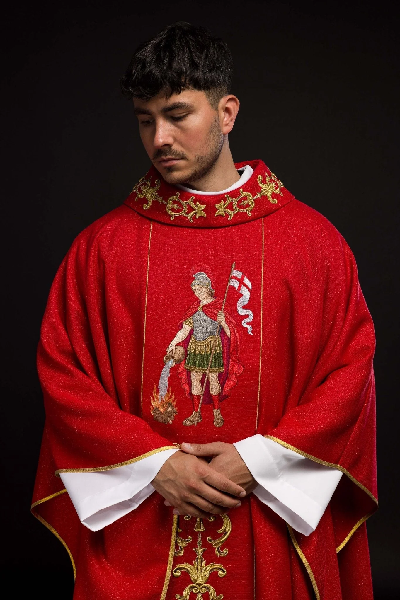Richly embroidered chasuble with the image of Saint Florian - Image 2