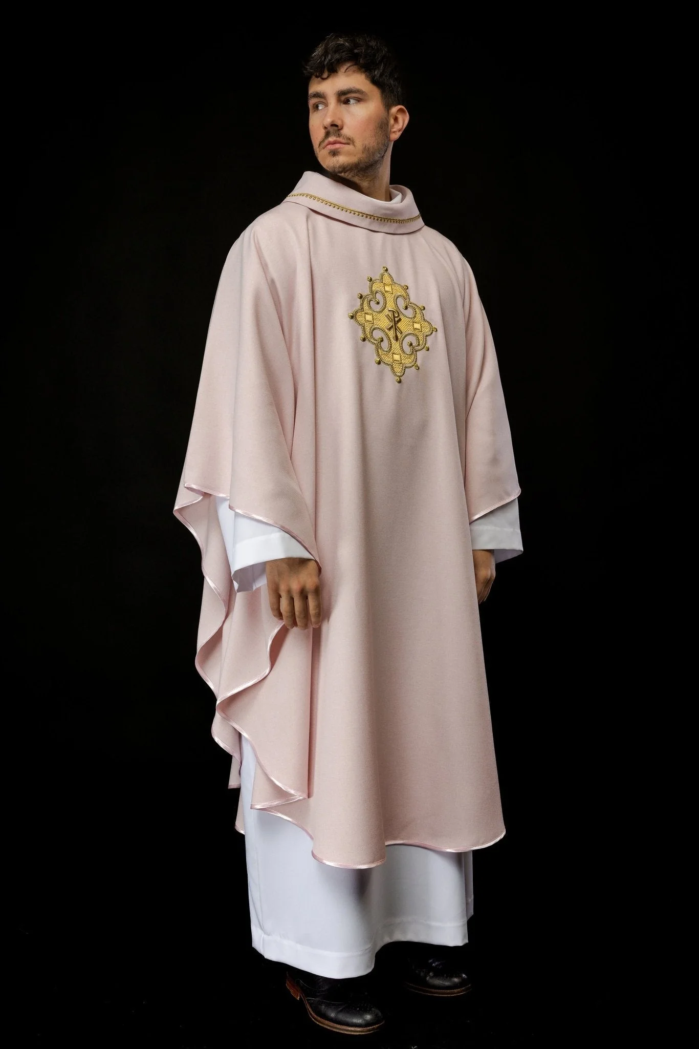 Simple pink chasuble with small PAX motif embroidery - Image 2