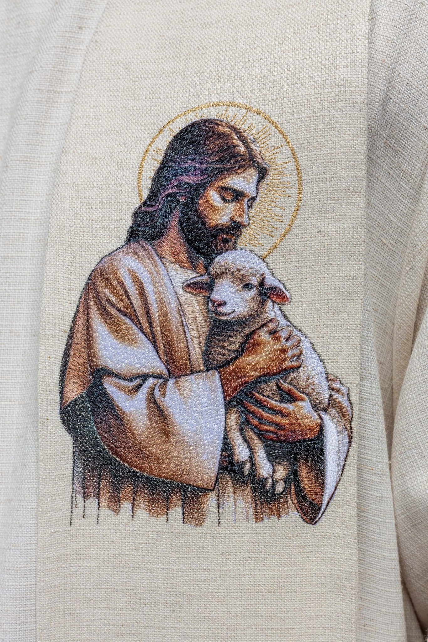 Stole embroidered with the image of Jesus the Good Shepherd with a Lamb - Image 3