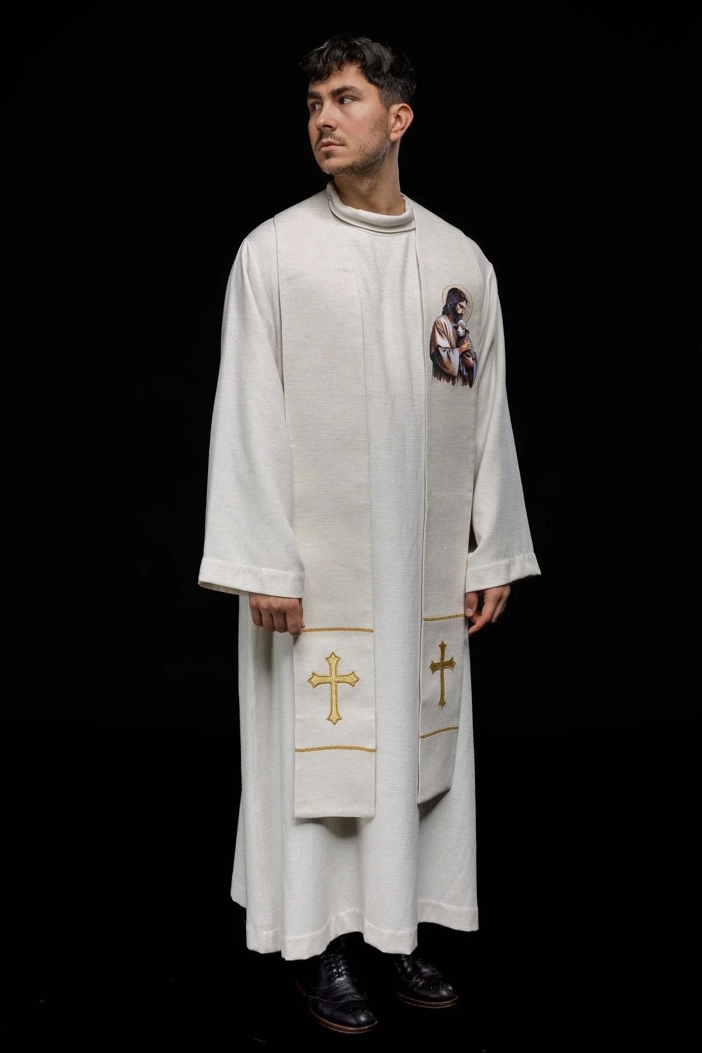 Stole embroidered with the image of Jesus the Good Shepherd with a Lamb - Image 6