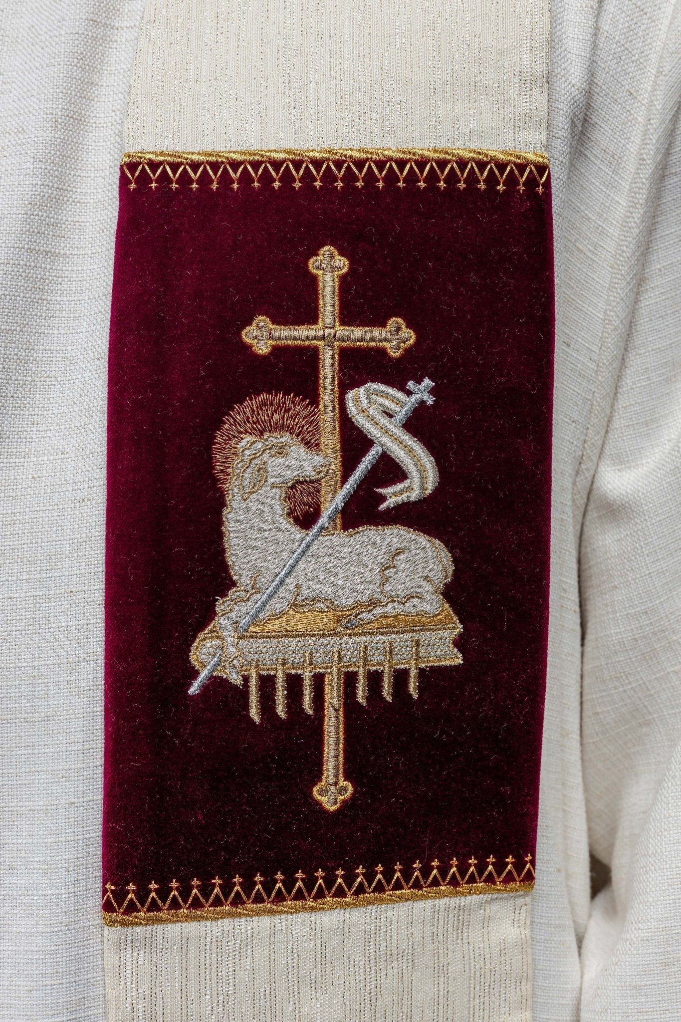 Stole with embroidered Lamb of God and JHS symbol - Image 4
