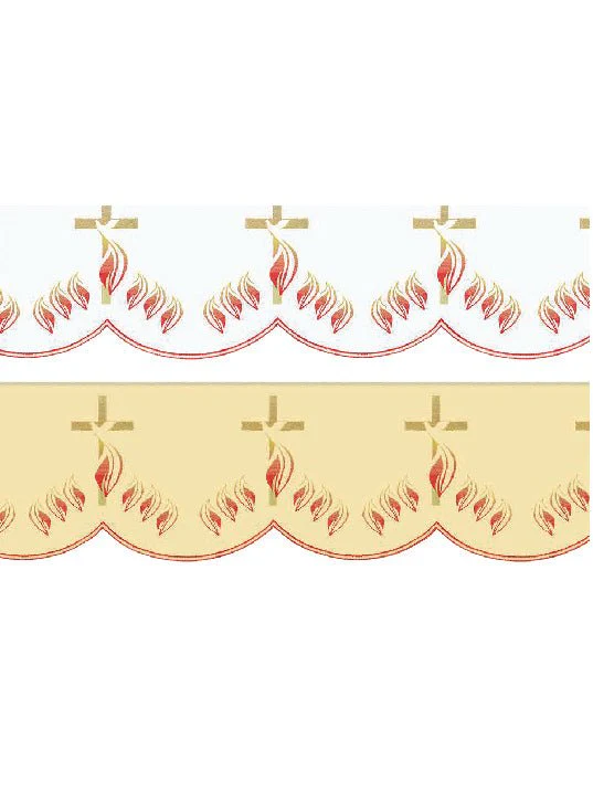 Trimmings with front embroidery Cross with Flames in ecru