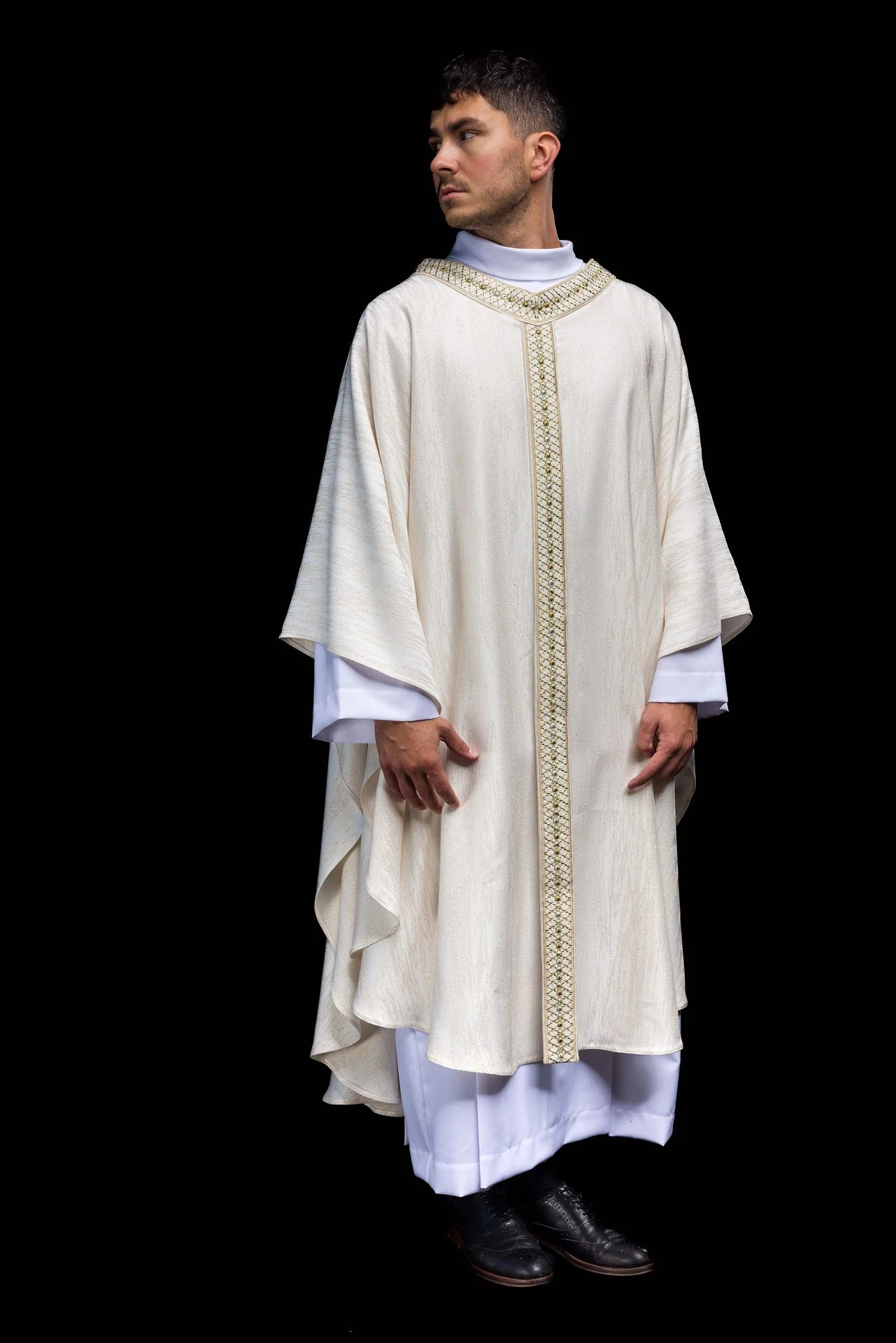 White Chasuble with Embroidered Band and Collar - Image 10