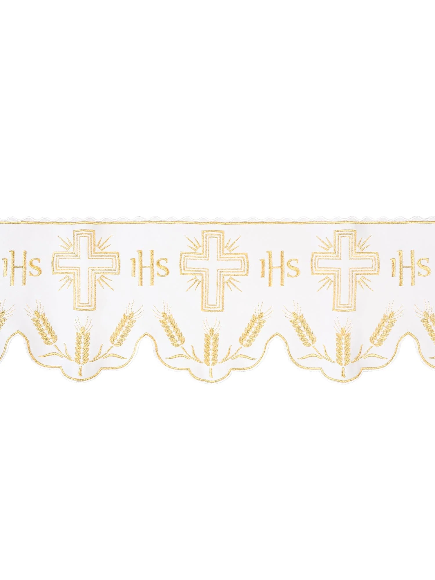 White liturgical superfrontal with IHS and cross embroidery